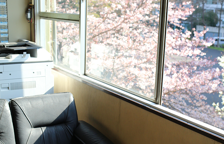 待合室から見える桜が綺麗です。